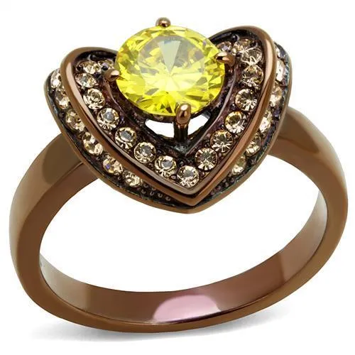 IP Coffee light Stainless Steel Ring with AAA Grade CZ in Topaz for Women Style TK2762