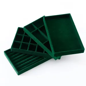 Kuber Industries 16 Pieces Velvet Jewelry Trays Organizer | Jewelry Storage Box | Jewelry Organizer | Showcase Holder Dresser Organizer for Earring Necklace Ring | Pack of 4 | YBL4-05 | Dark Green