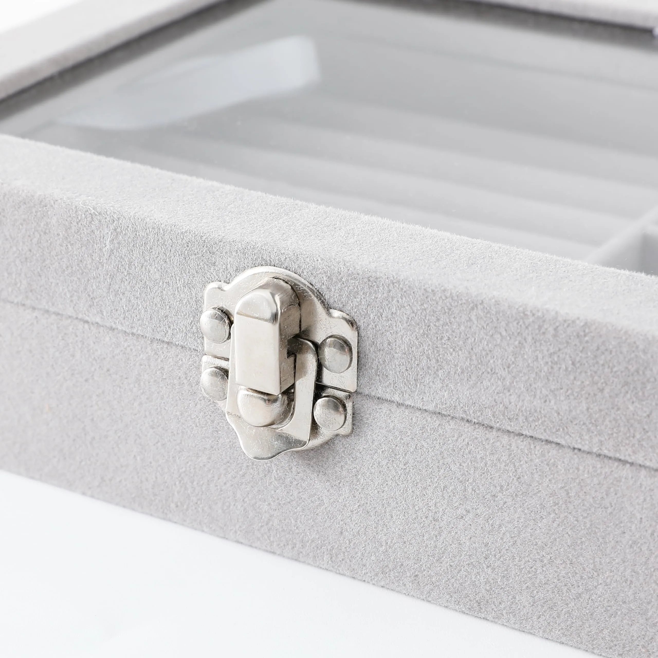 Kuber Industries Pack of 1 Velvet Jewelry Box Organizer | Jewelry Storage Box | Jewelry Organizer | Showcase Holder Dresser Organizer for Earring Necklace Bracelet Ring | YXX-016 | Grey