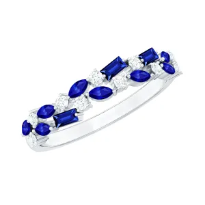 Lab Created Blue Sapphire and Diamond Cluster Half Eternity Ring