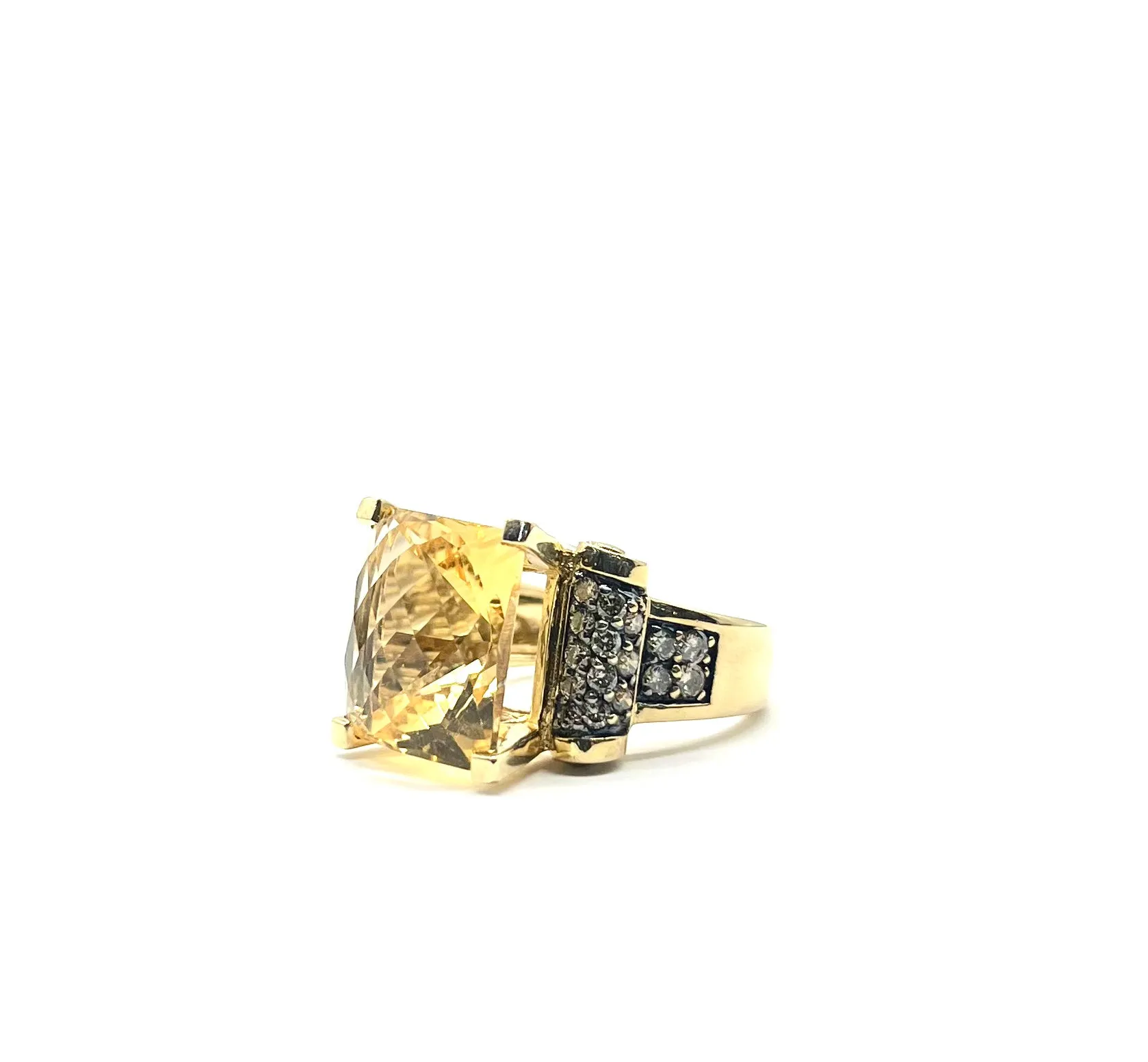 Large Faceted Citrine and Champagne Diamond Ring