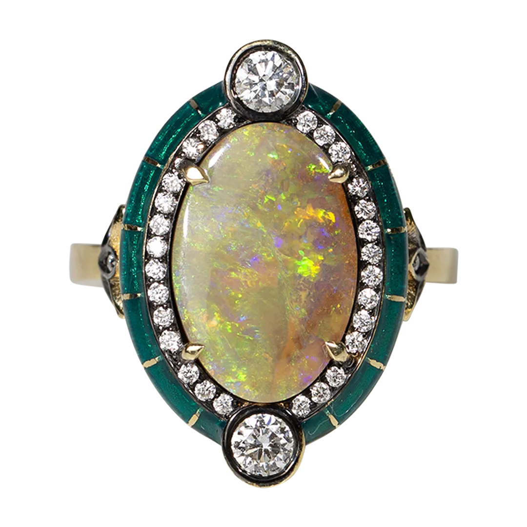 Large Opal and Diamond Rock Candy Ring