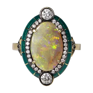 Large Opal and Diamond Rock Candy Ring