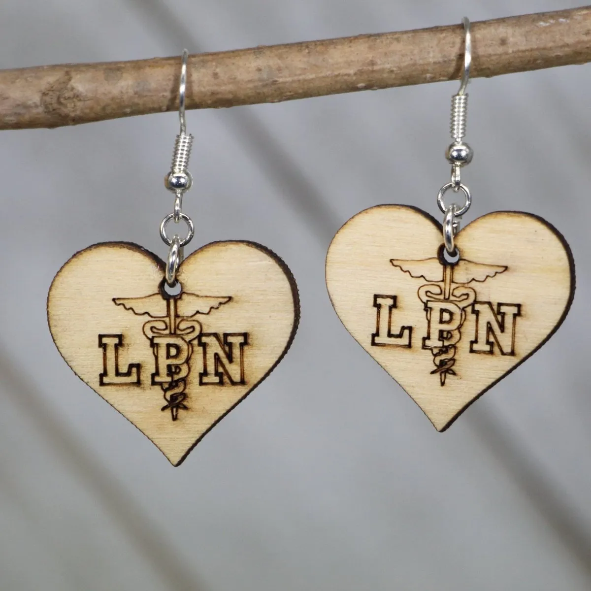 Licensed Practical Nurse "LPN" Wooden Dangle Earrings by Cate's Concepts, LLC