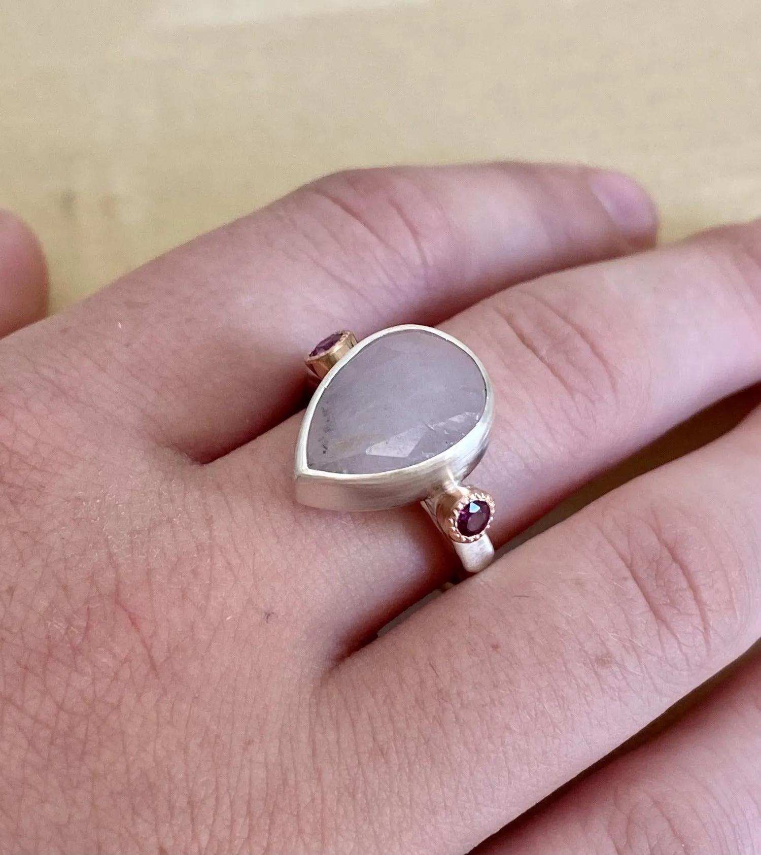 Lilac Grey Sapphire and Ruby Statement Ring