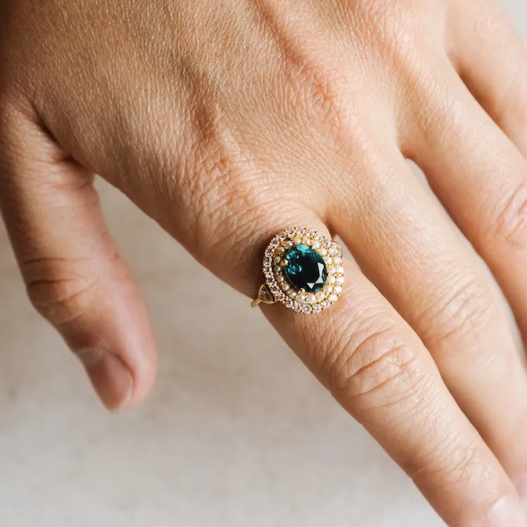 London Blue Topaz and Pearl Daphne Ring