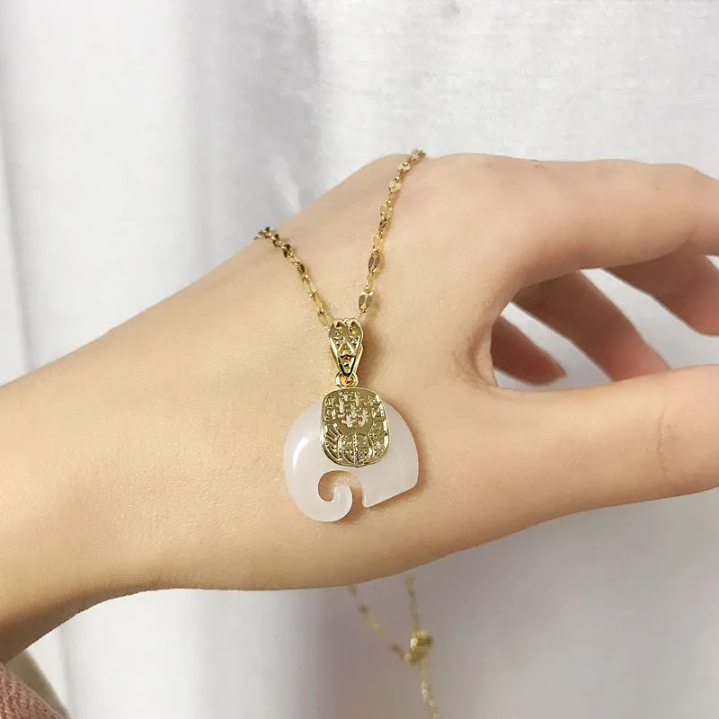 Lucky Elephant Jade Gemstone Necklace