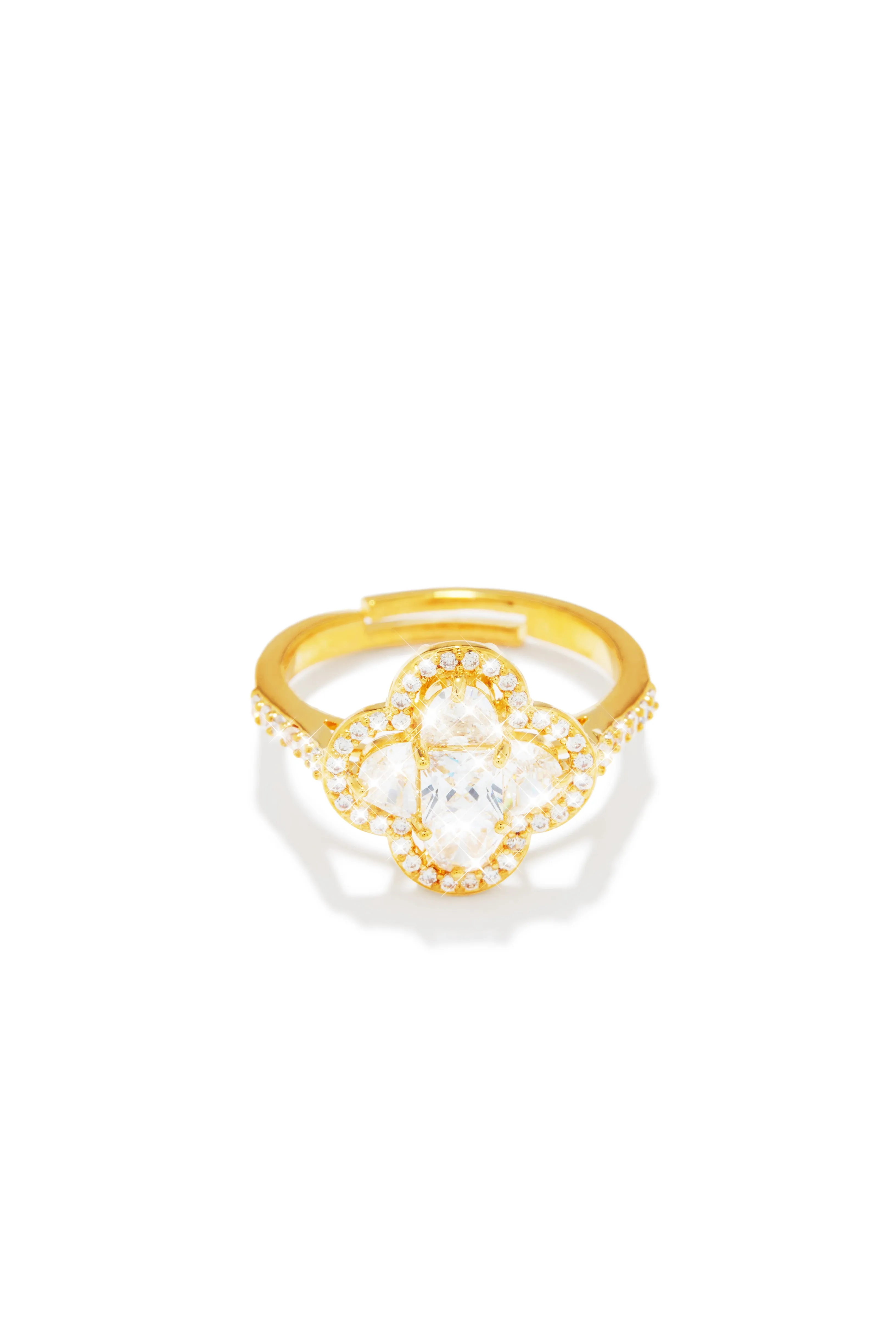 Lucky Girl Gold Plated Clover Ring - Gold