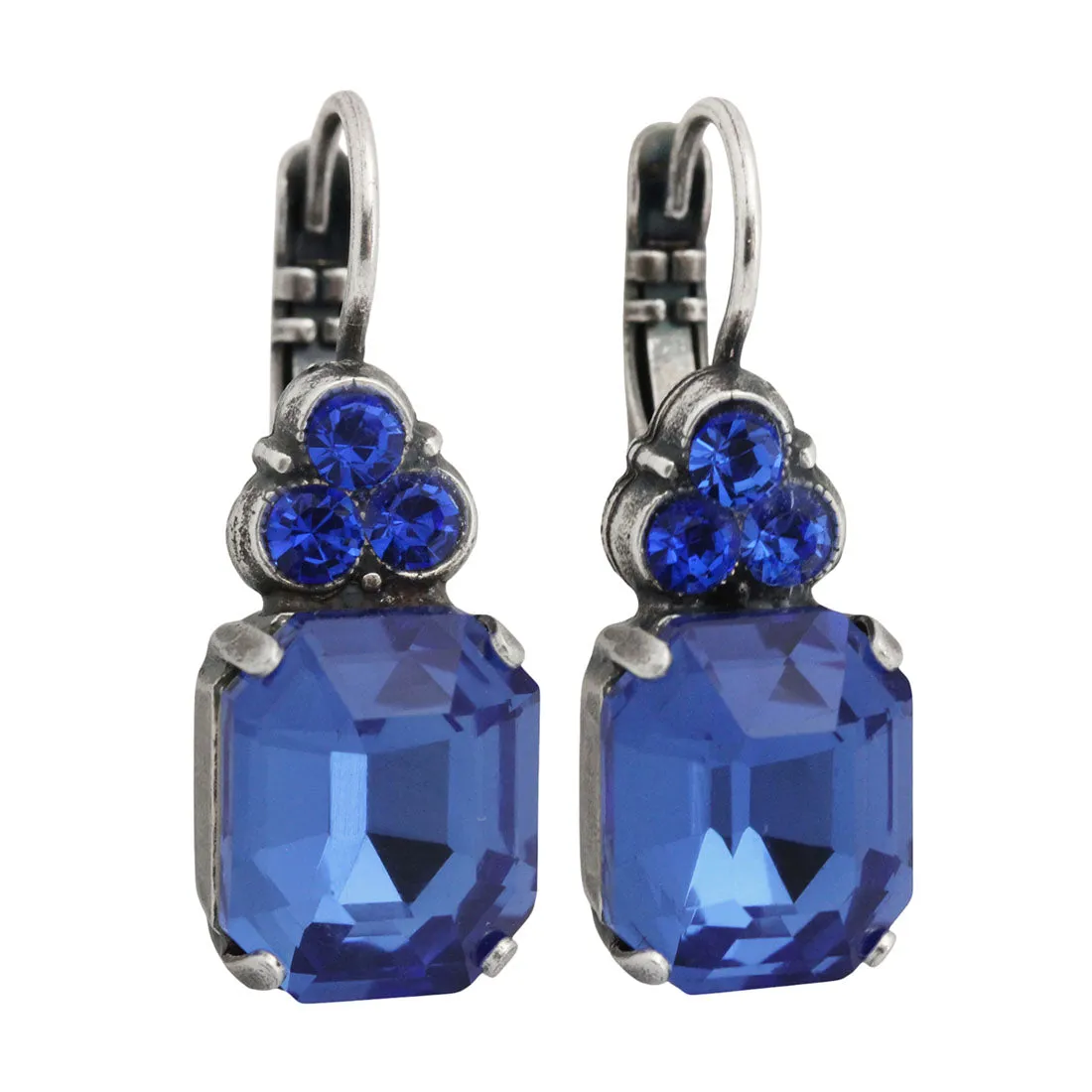 Mariana "Royal Blue" Silver Plated Rectangle Baguette Crystal Earrings, 1014 206206