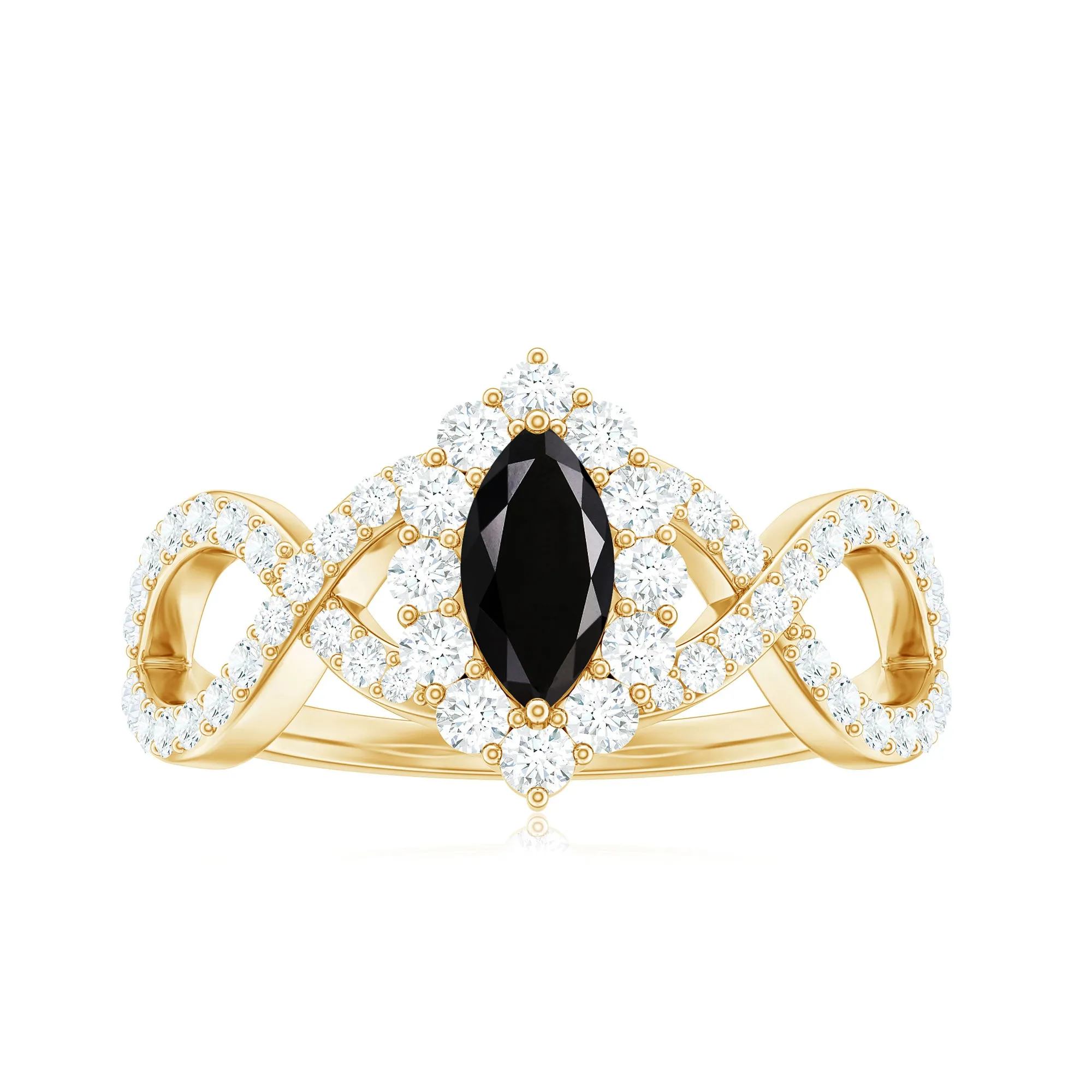 Marquise Cut Black Spinel Crossover Ring with Diamond