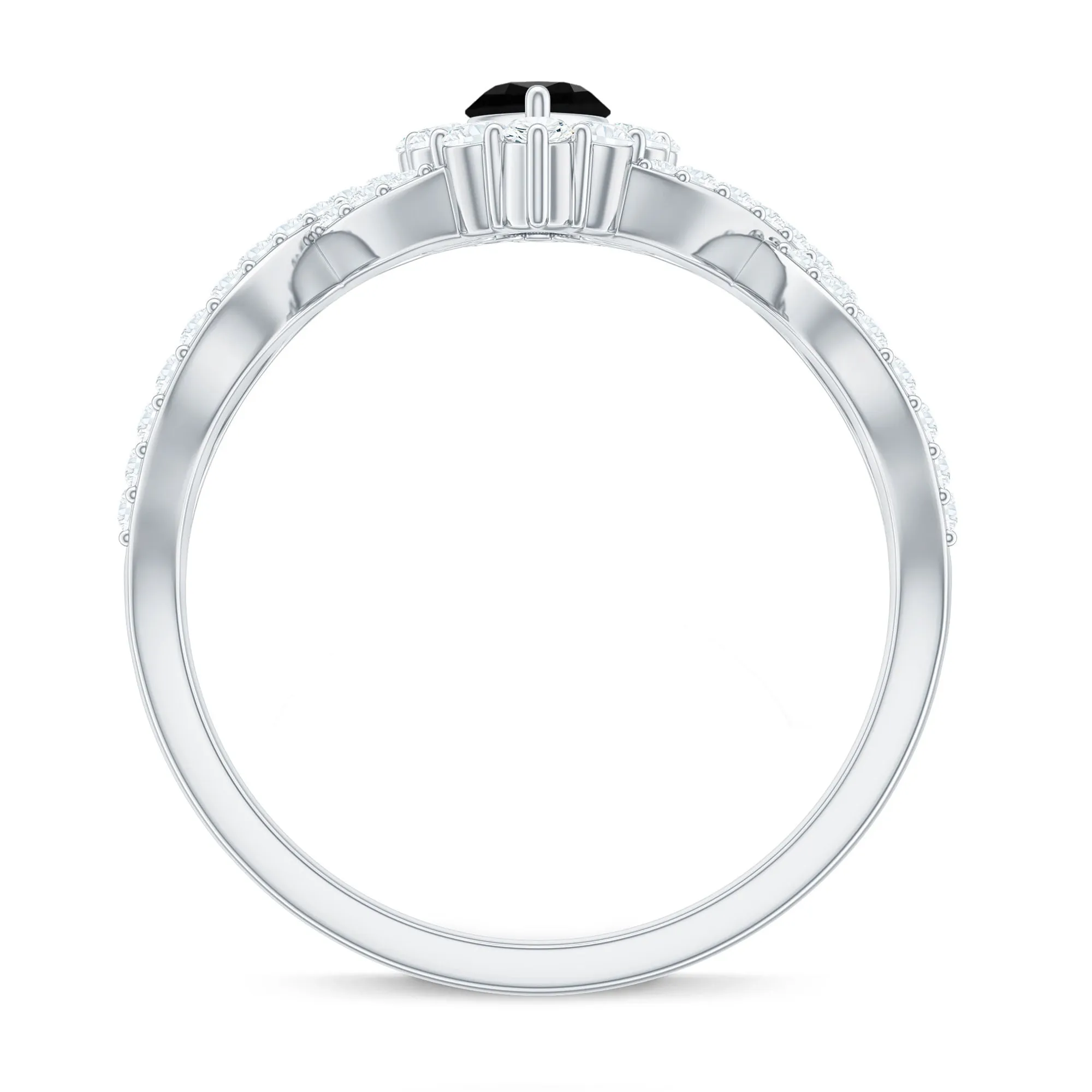 Marquise Cut Black Spinel Crossover Ring with Diamond