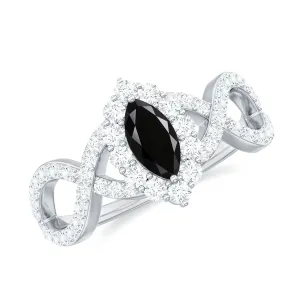 Marquise Cut Black Spinel Crossover Ring with Diamond