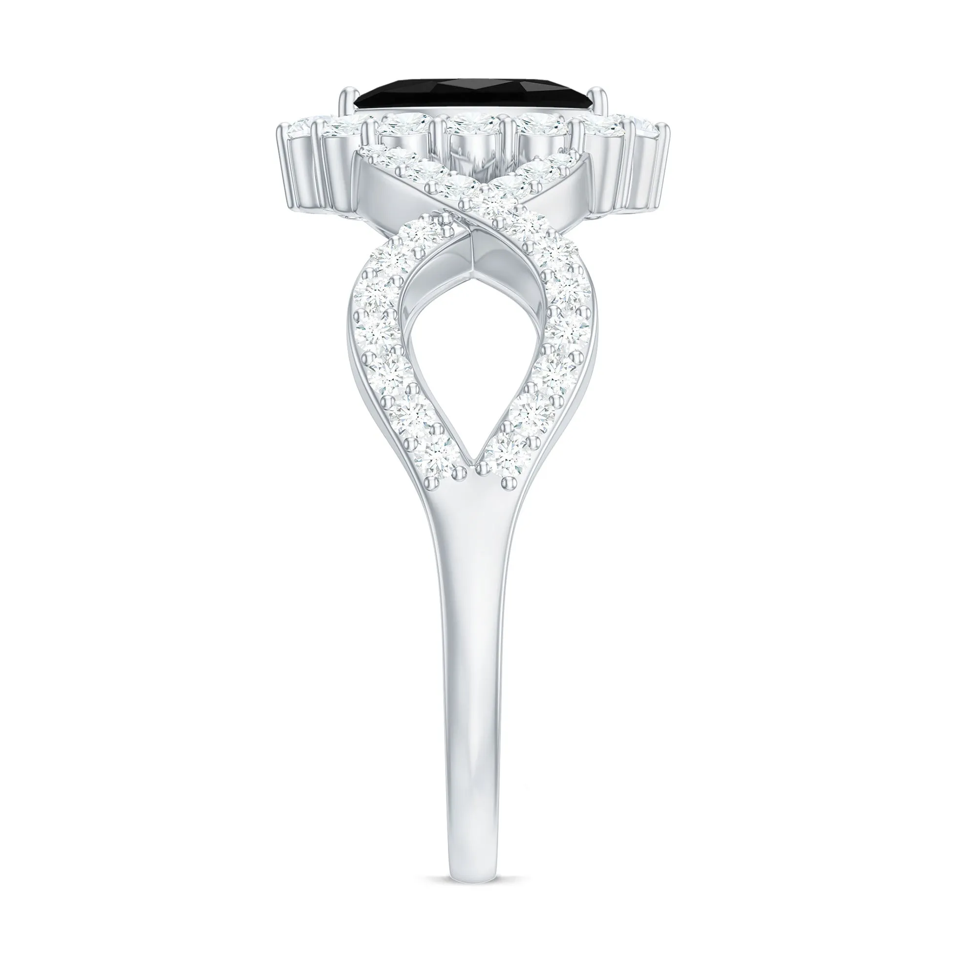 Marquise Cut Black Spinel Crossover Ring with Diamond