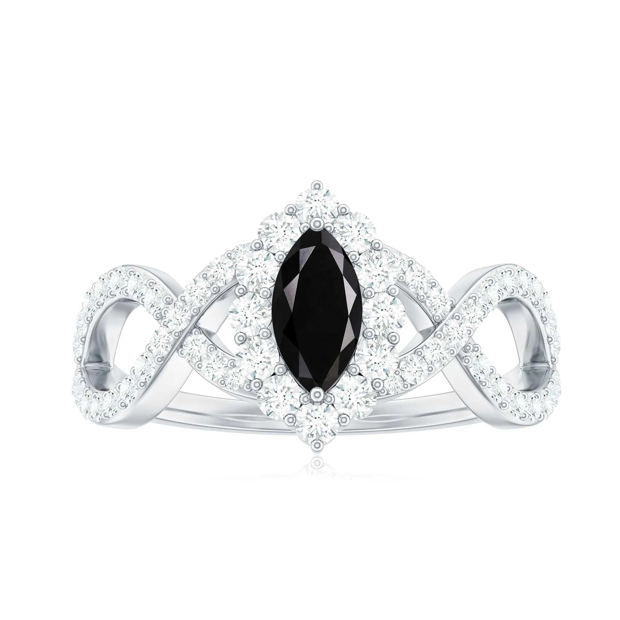 Marquise Cut Black Spinel Crossover Ring with Diamond