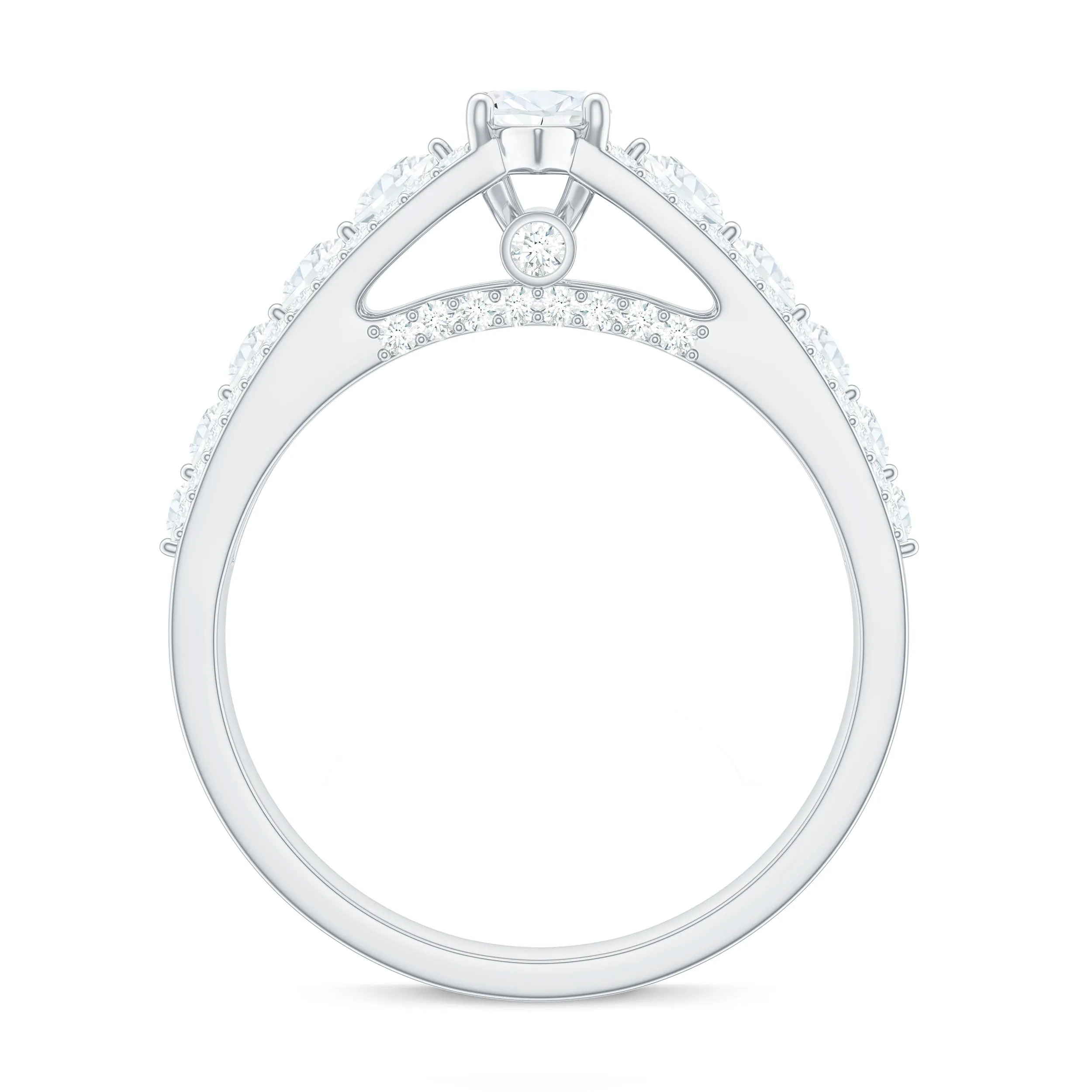 Marquise Cut Moissanite Solitaire Engagement Ring with Side Stones