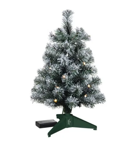 Miniature Snowy Green Pre-Lit Christmas Tree, 18.75"