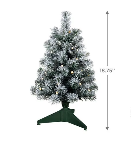 Miniature Snowy Green Pre-Lit Christmas Tree, 18.75"