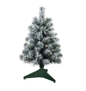 Miniature Snowy Green Pre-Lit Christmas Tree, 18.75"