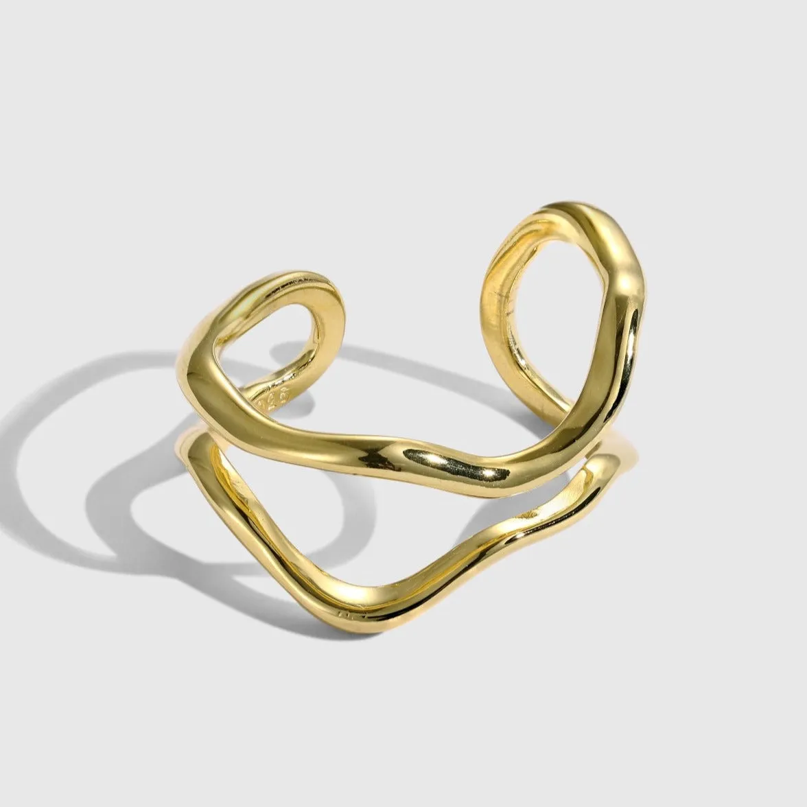 Minimalist Wave Double Band Adjustable Ring - Gold