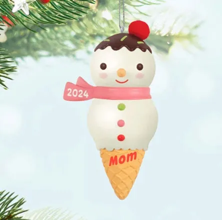 Mom Snowman Ice Cream Cone 2024 Ornament