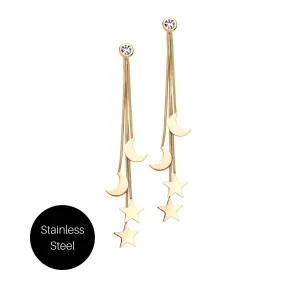 Moon and Star Dangle Earrings in Rose Gold