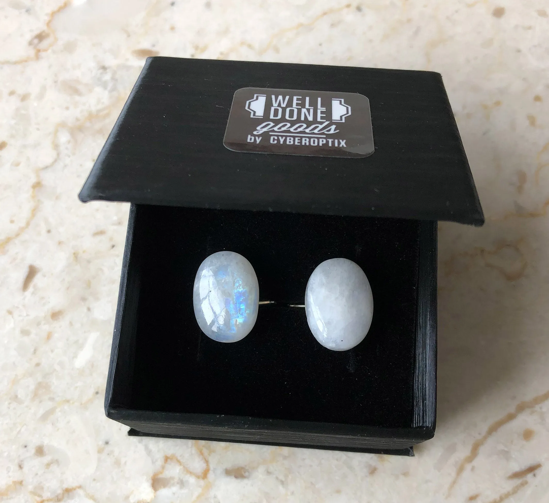 Moonstone Cufflinks. Iridescent stone cufflinks