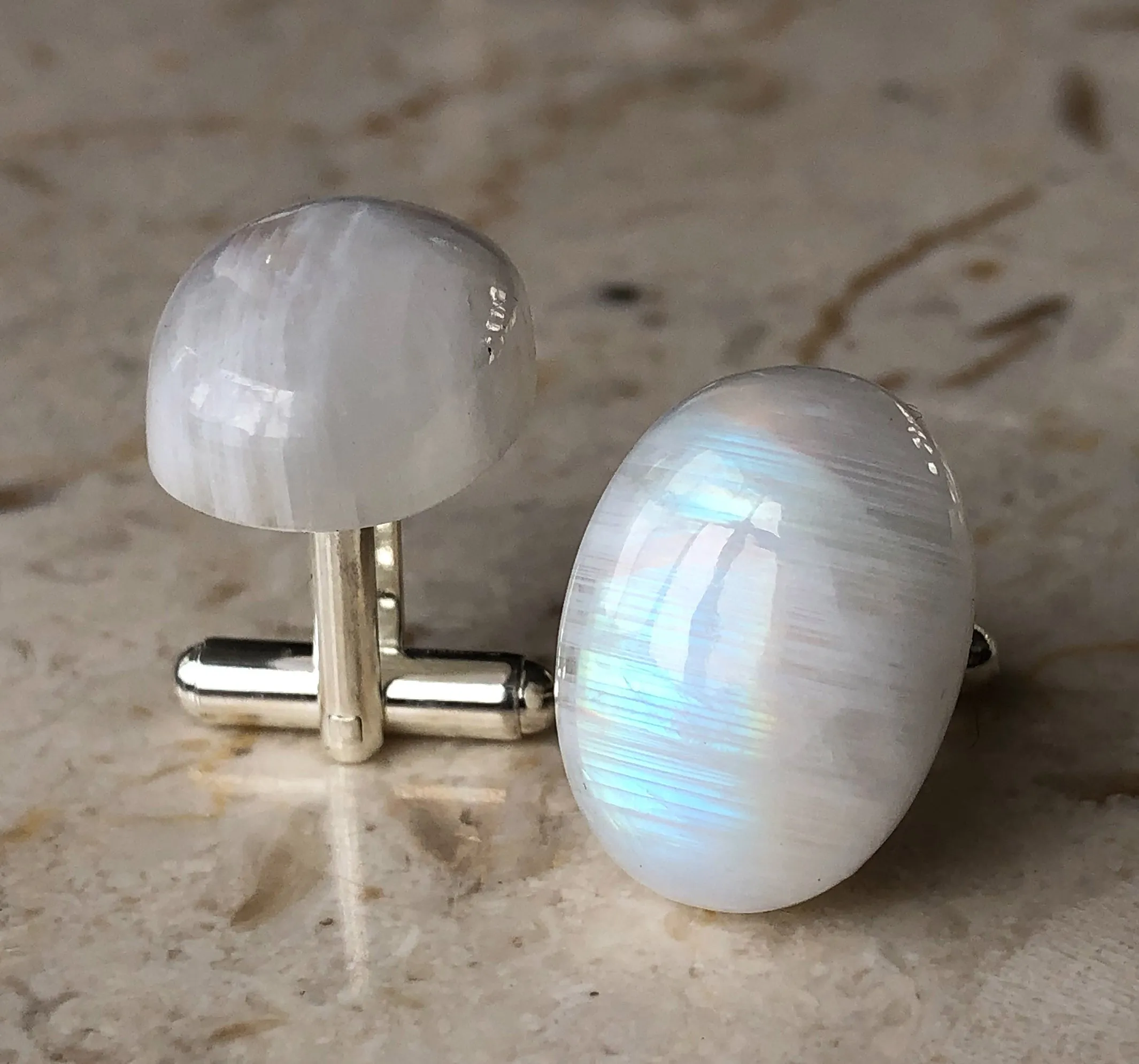 Moonstone Cufflinks. Iridescent stone cufflinks