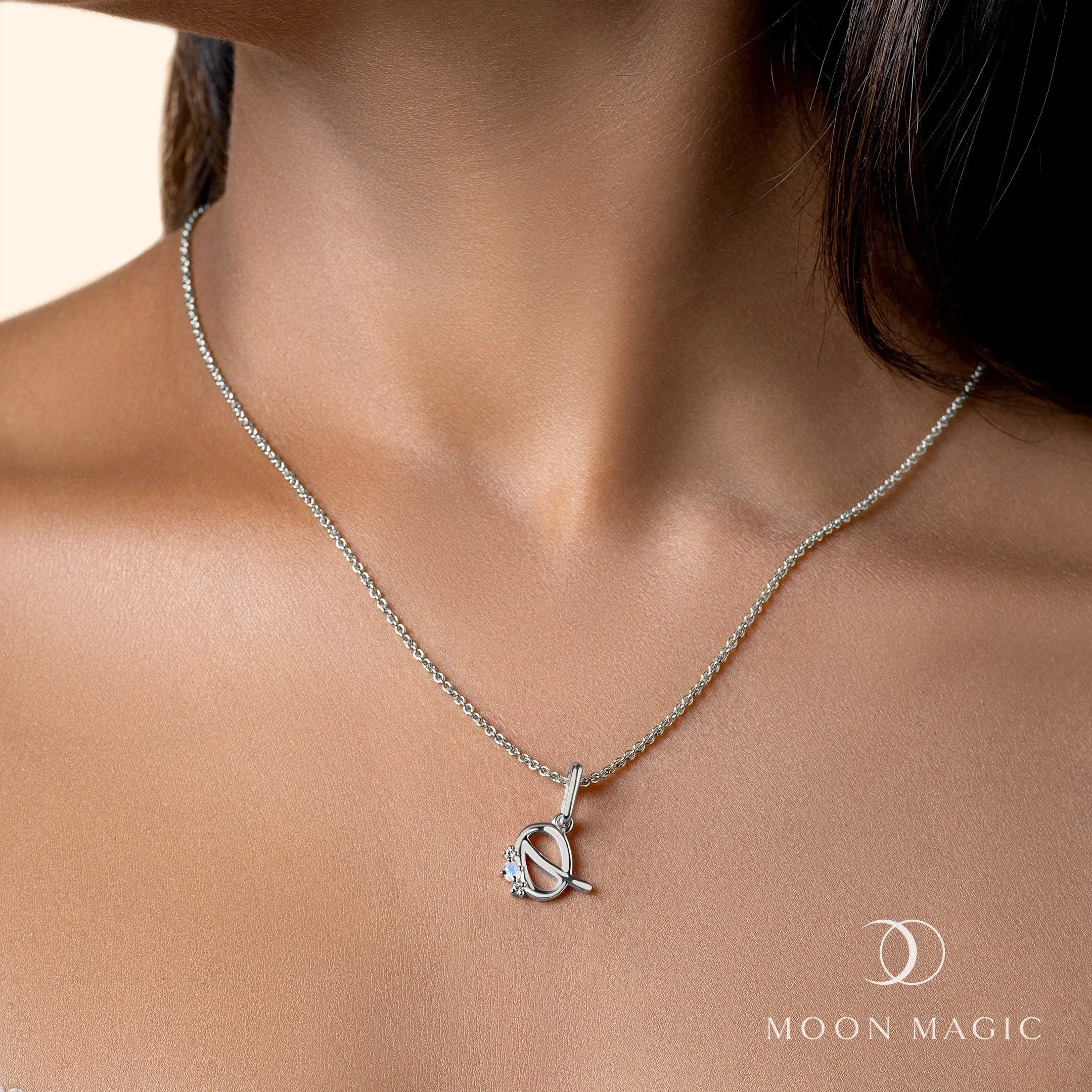 Moonstone Pendant - Lucky Letter Q Pendant