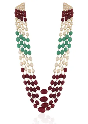 Multicolour Semiprecious Jade Stone Beads Necklace for Men