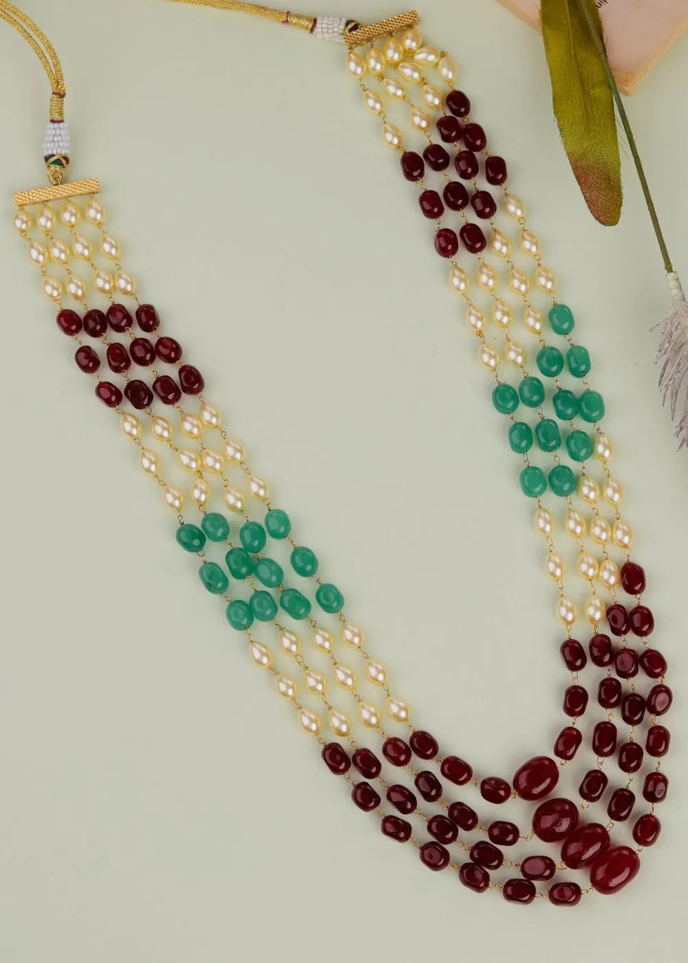 Multicolour Semiprecious Jade Stone Beads Necklace for Men