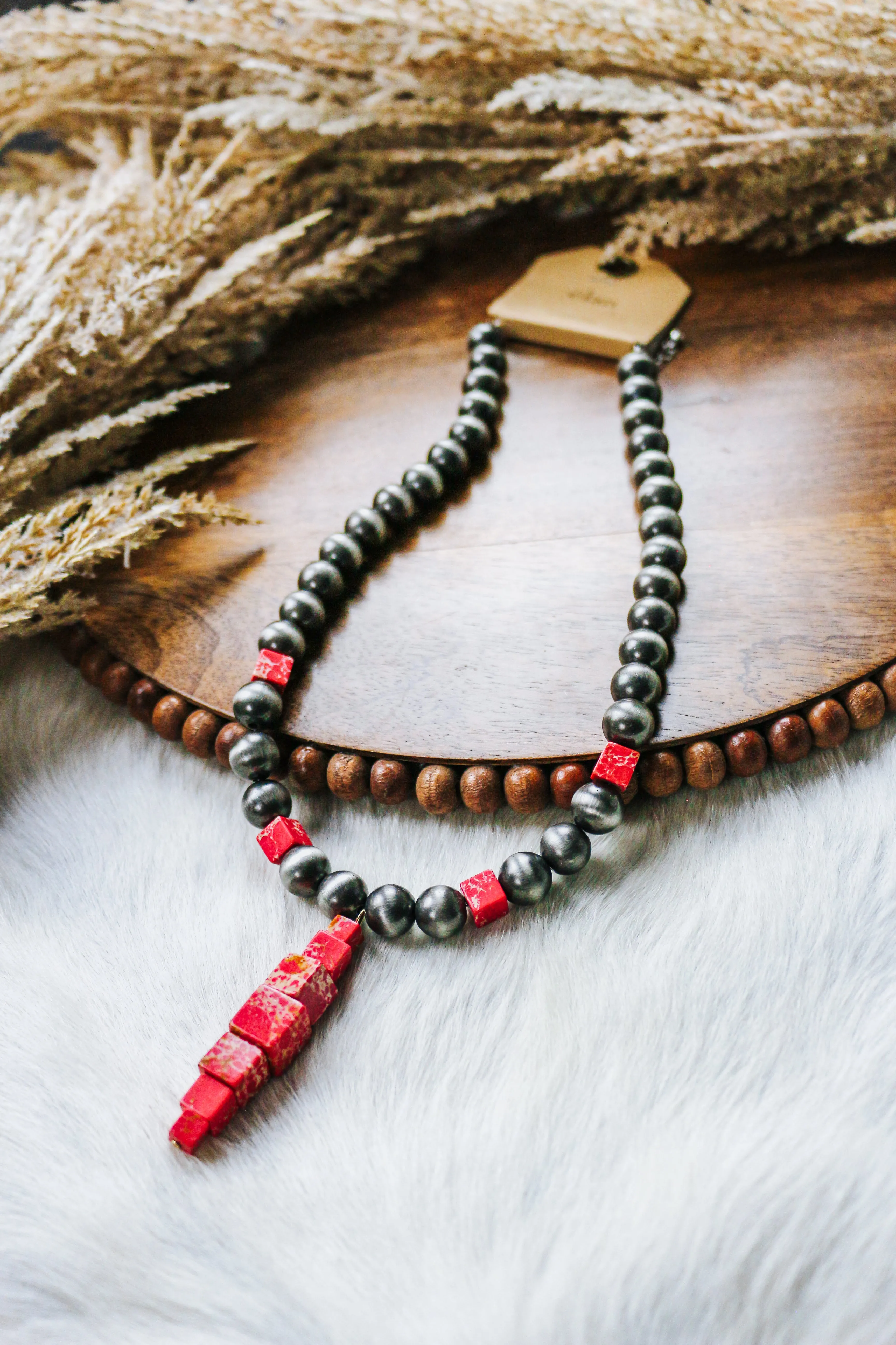 Native Peal with Red Stone Necklace