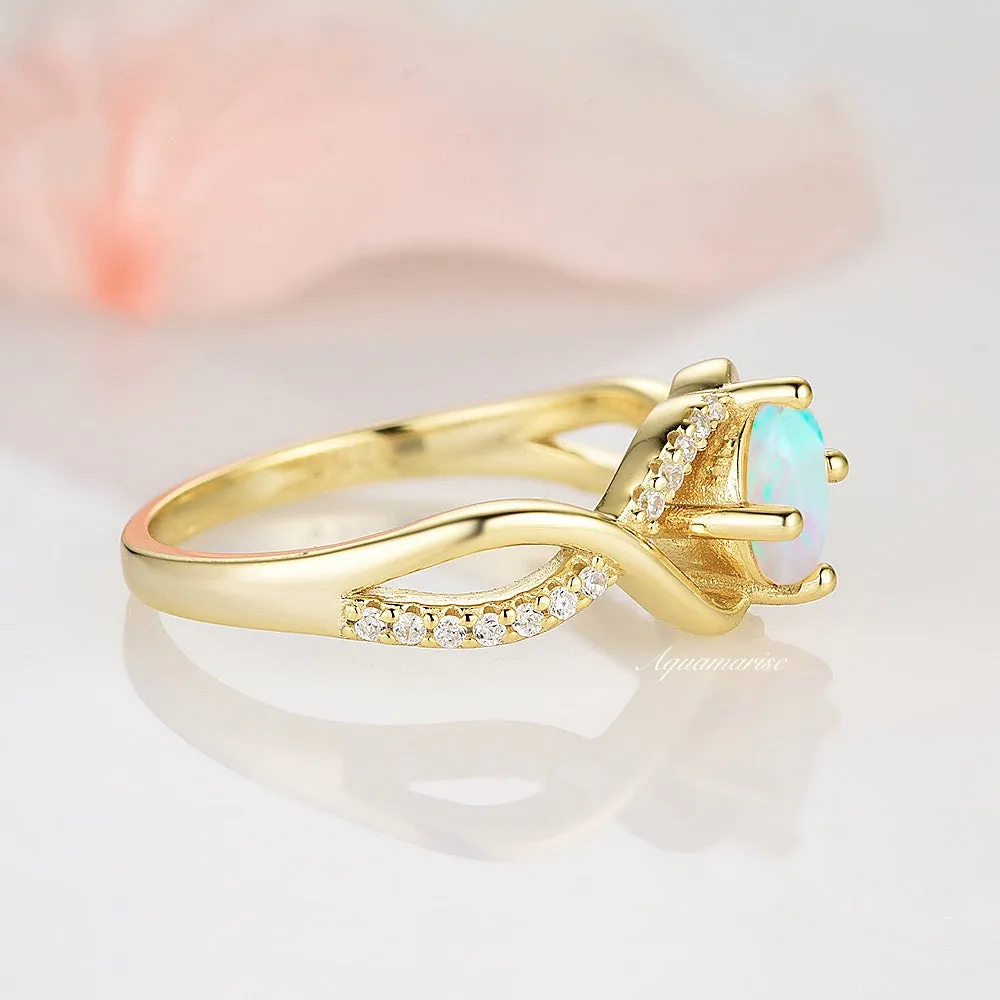 Natural Australian Opal Ring-14K Yellow Gold Vermeil