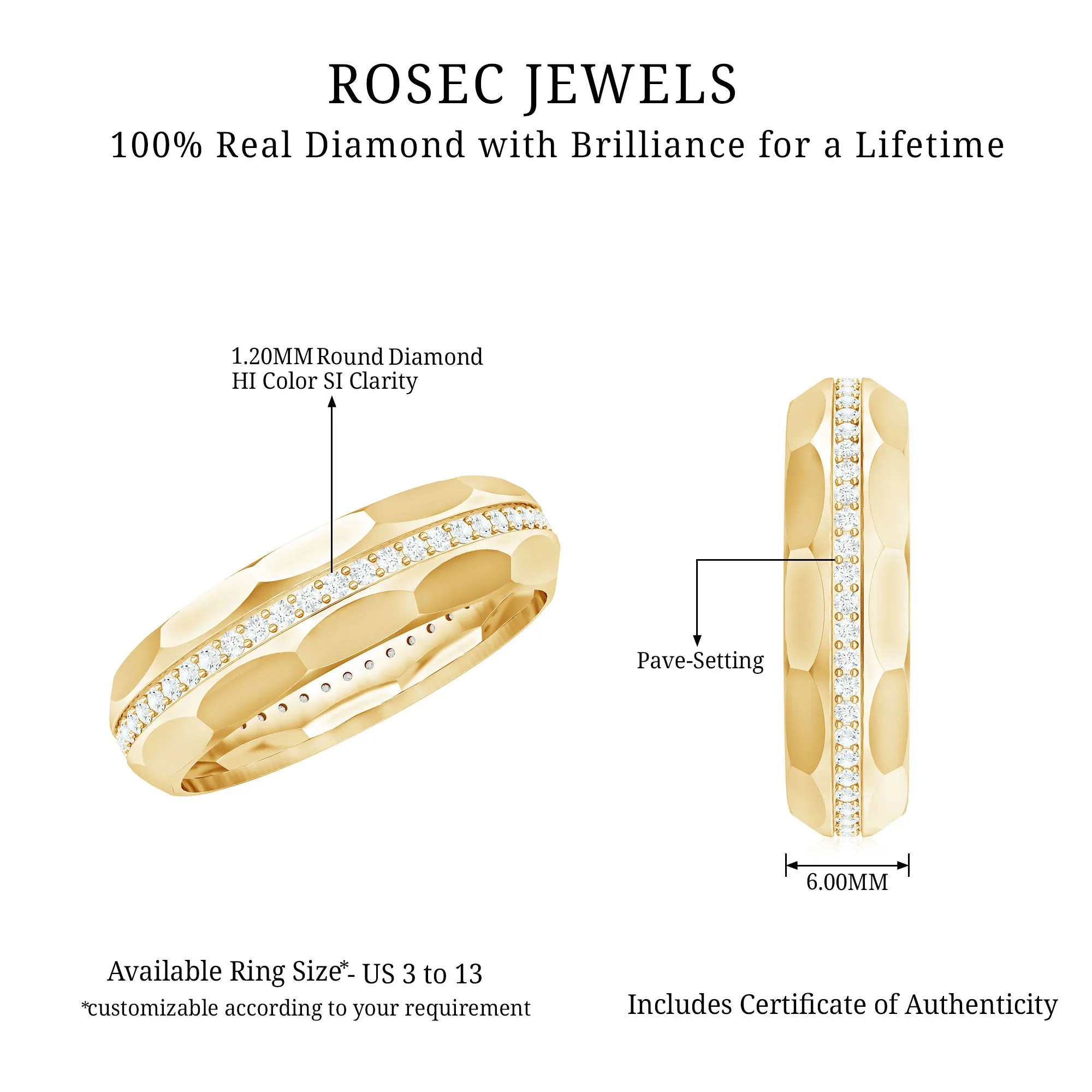 Natural Diamond Wide Eternity Band Ring with Textured