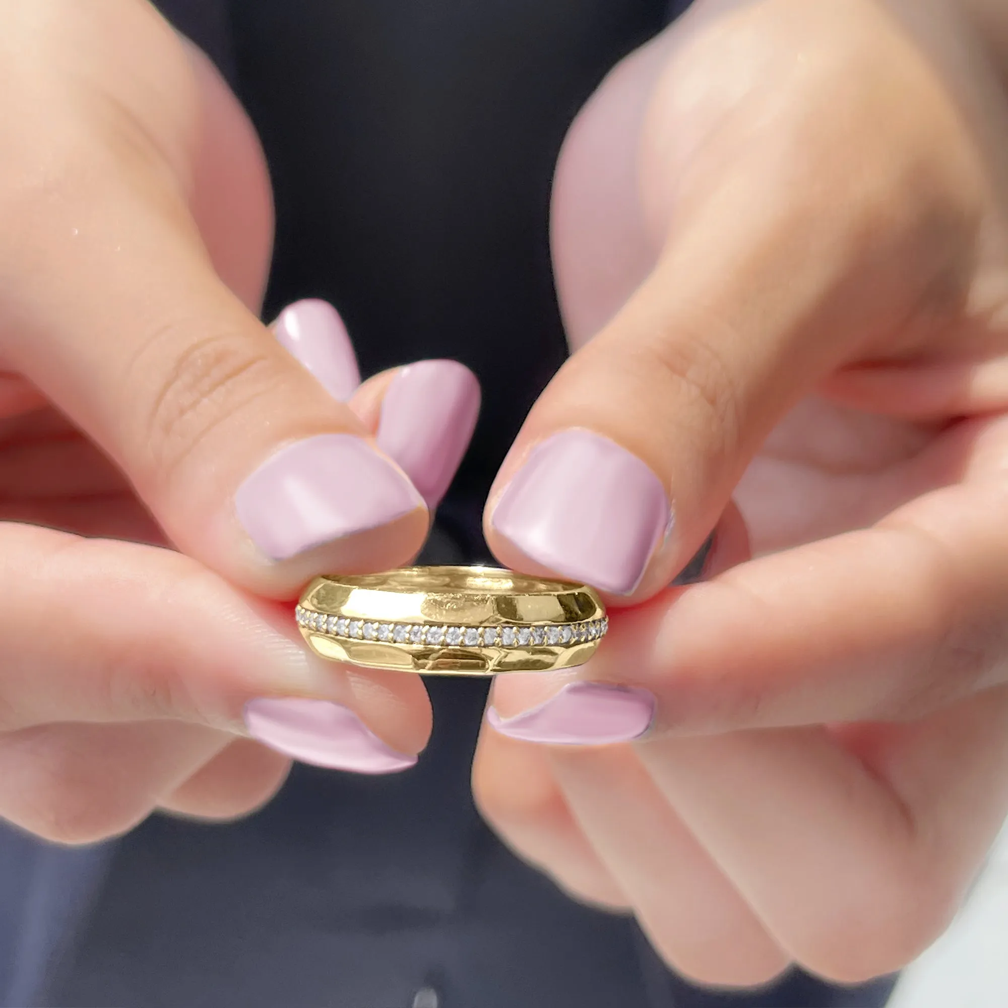 Natural Diamond Wide Eternity Band Ring with Textured