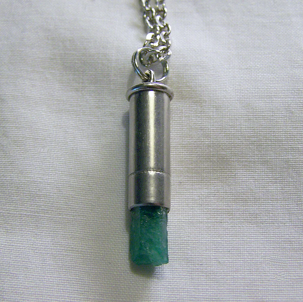 Natural Green Emerald Raw Gemstone Bullet Pendant