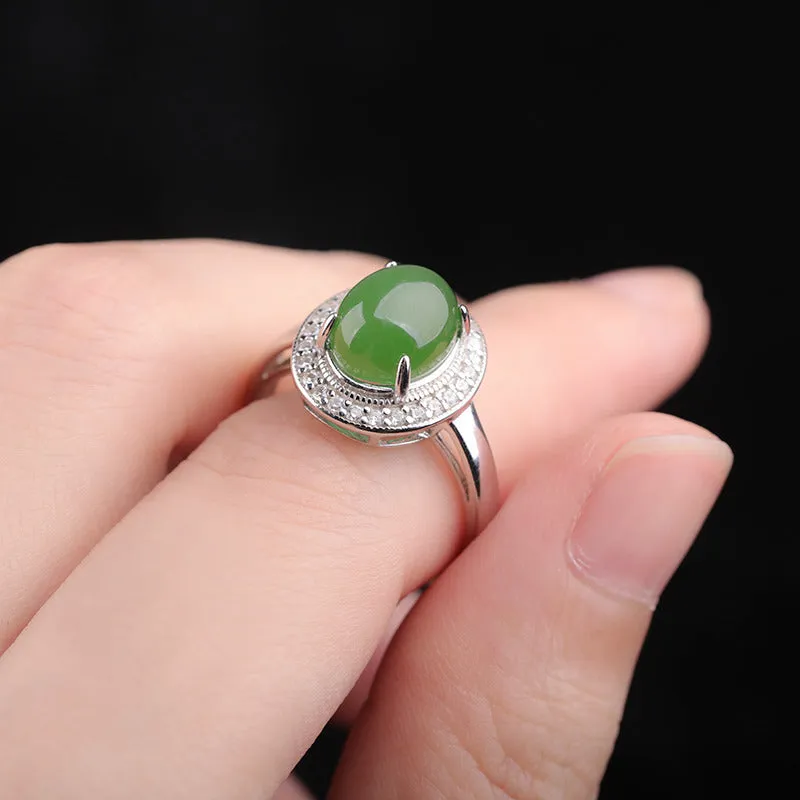 Natural Jade Ring Nephrite Silver Adjustable Ring ZNRG099