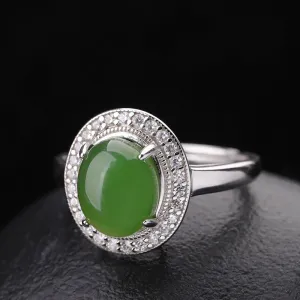 Natural Jade Ring Nephrite Silver Adjustable Ring ZNRG099