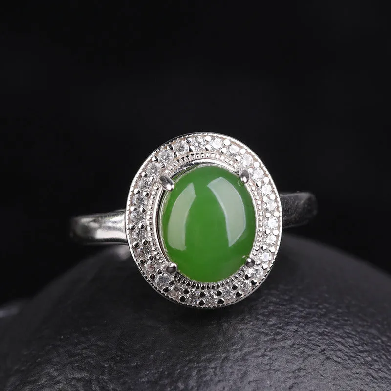 Natural Jade Ring Nephrite Silver Adjustable Ring ZNRG099