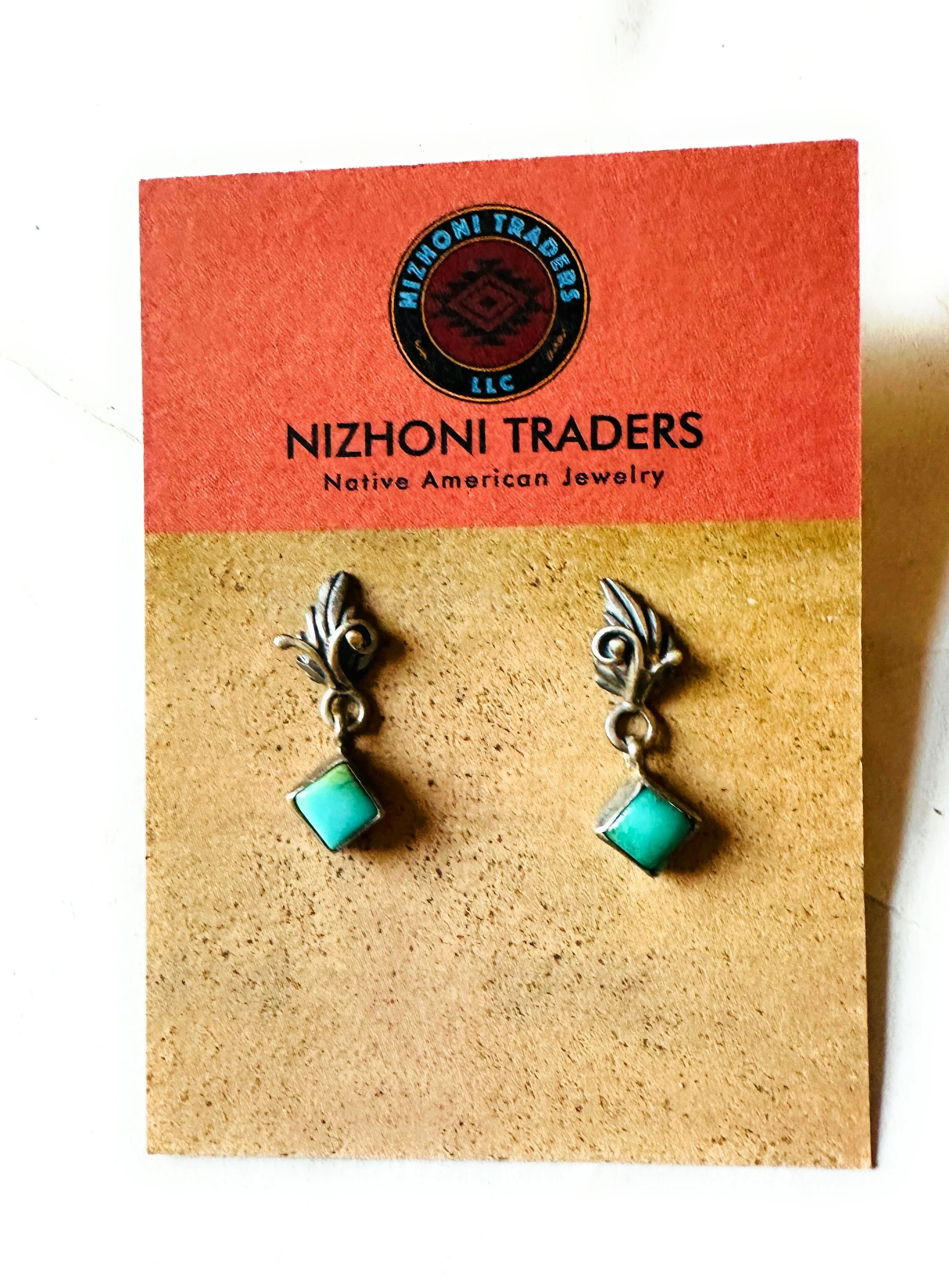 Navajo Turquoise & Sterling Silver Leaf Dangle Earrings