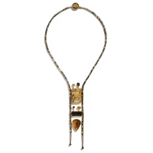 Necklace in Gold, Silver, Yellow, and Black Stones