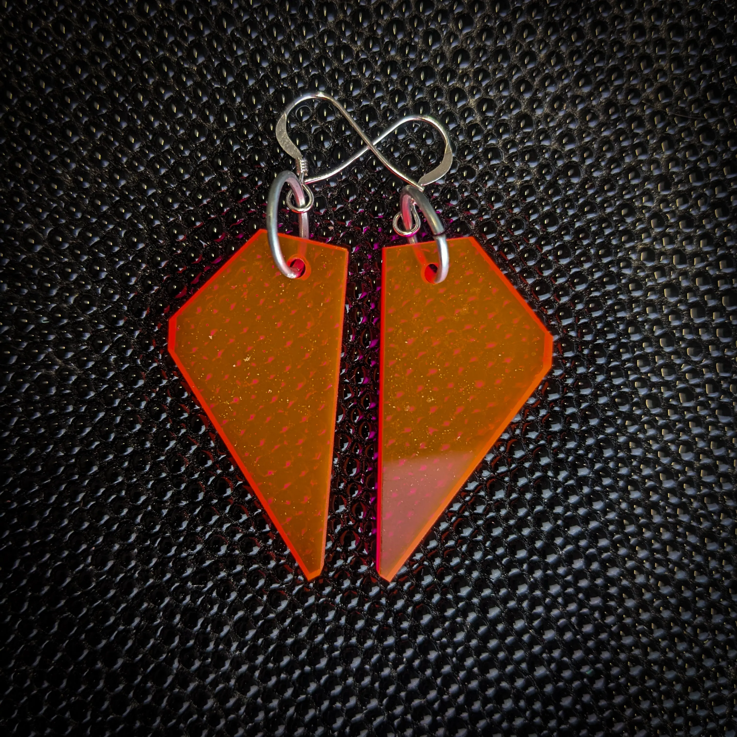 Neon Orange Wing Dangle Earrings