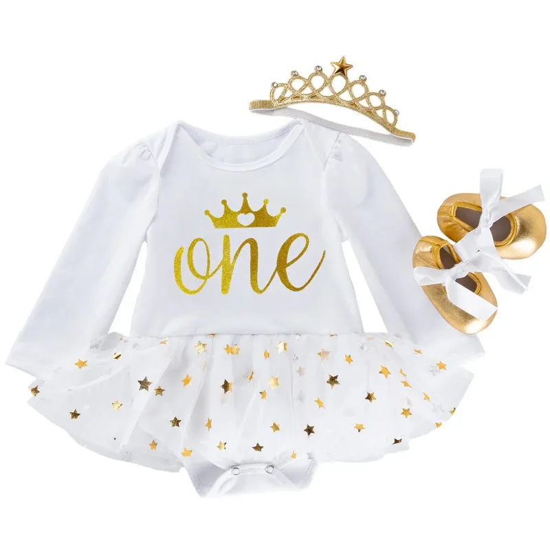 Newborn Infant Halloween Costumes Long Sleeve One Crown Baby Girl Birthday Party Dress Tutus Dress