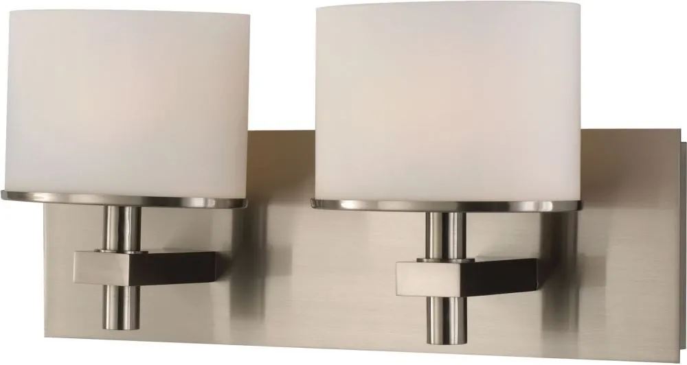 Ombra 2 Light Vanity In Satin Nickel and White Opal Glass