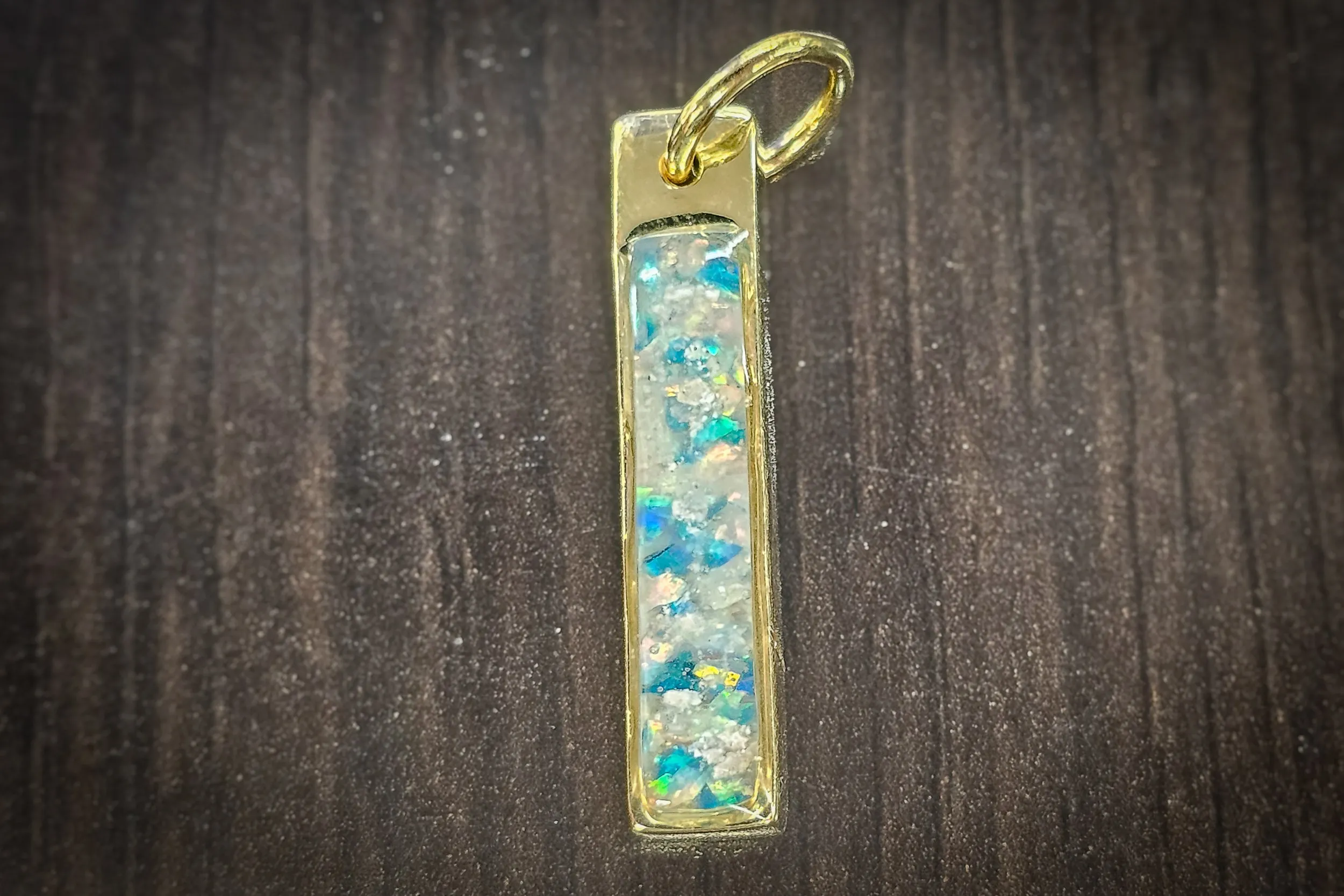 Opal Bar Pendant with Cremation Ash - Engravable