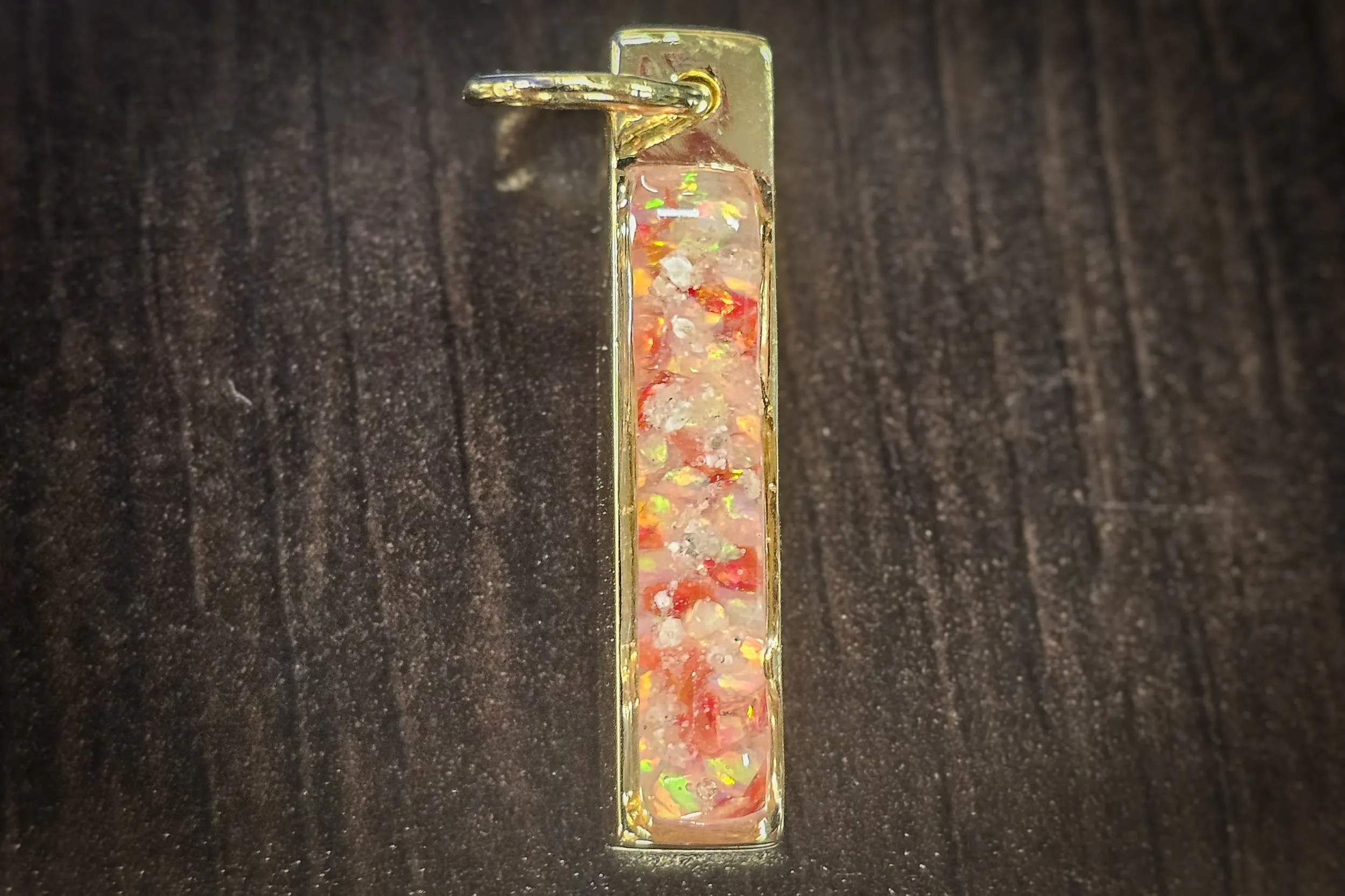 Opal Bar Pendant with Cremation Ash - Engravable