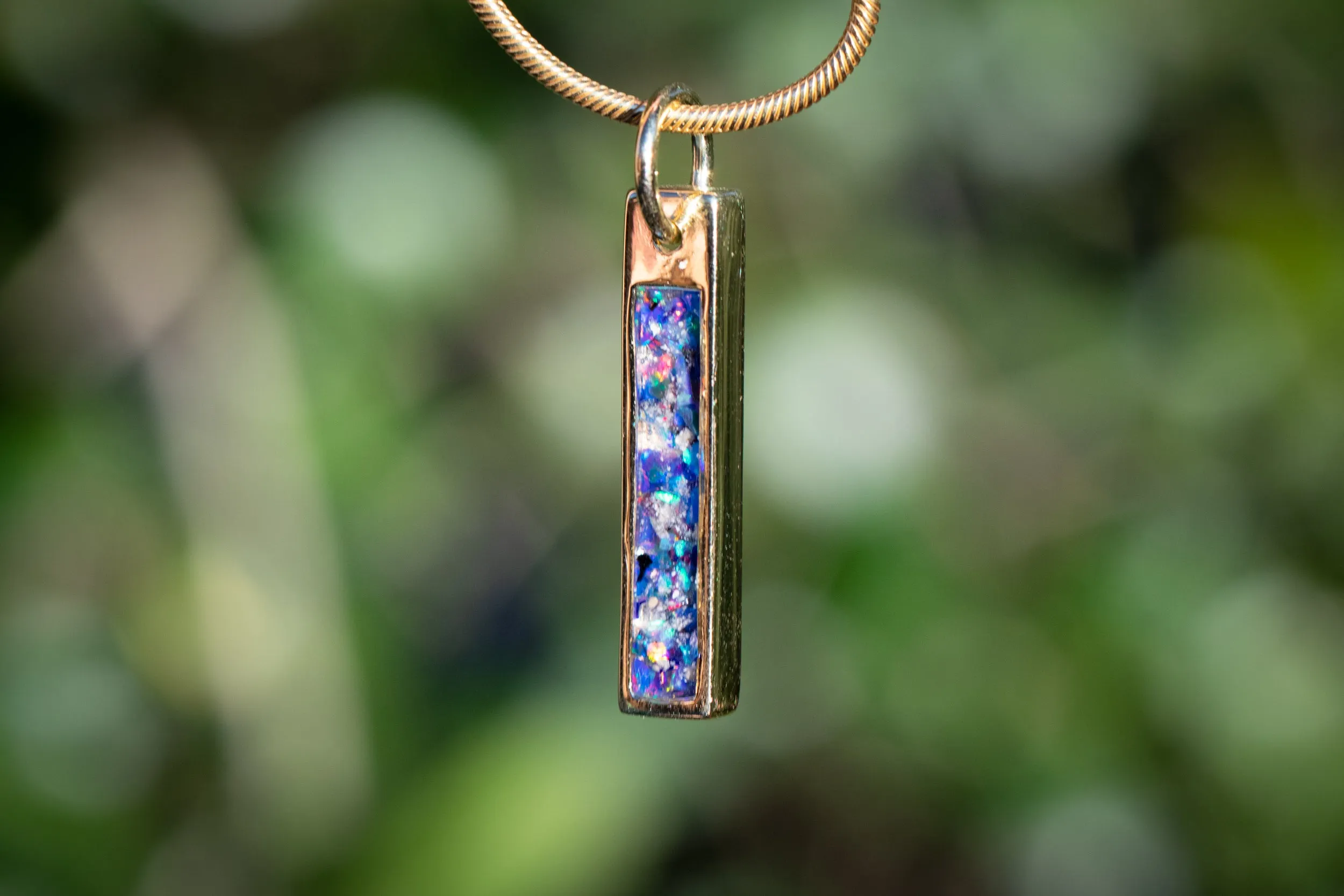 Opal Bar Pendant with Cremation Ash - Engravable