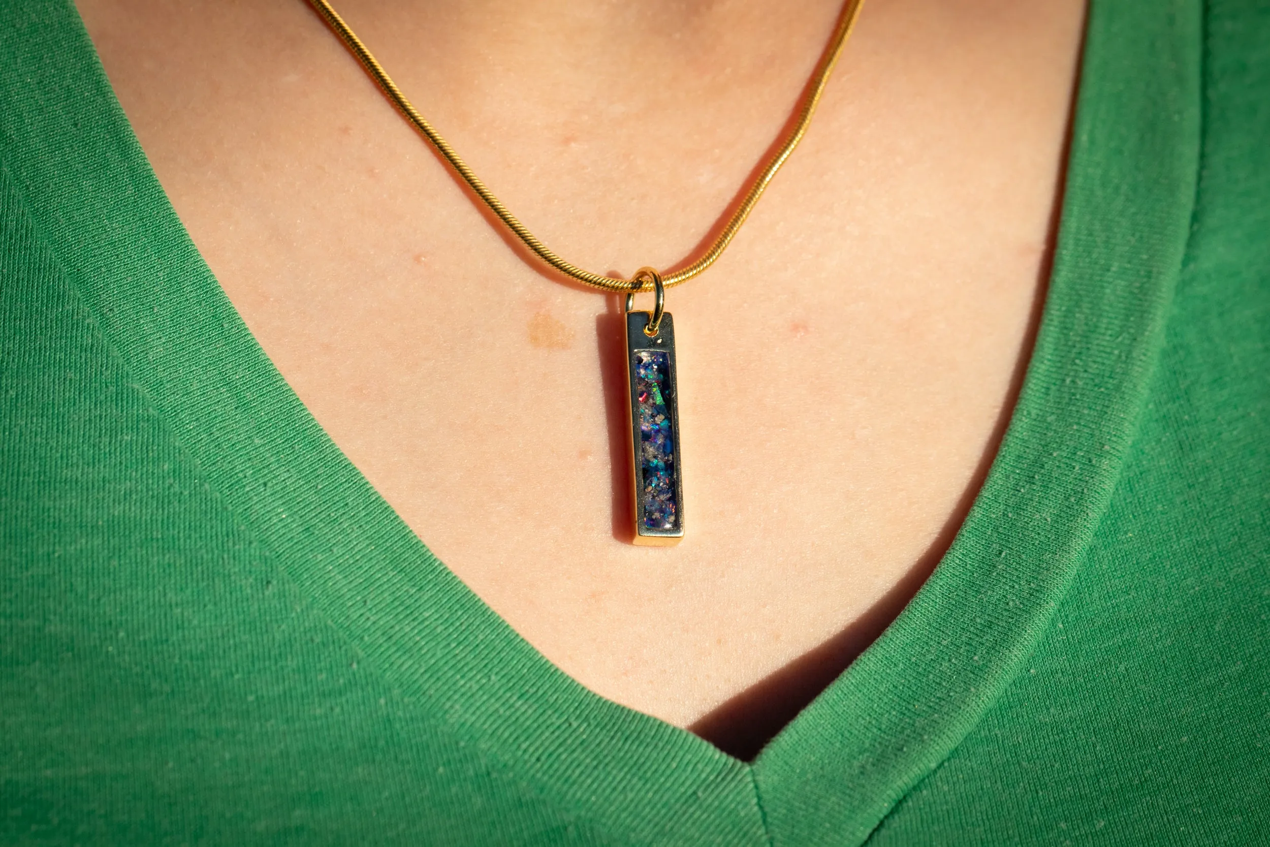 Opal Bar Pendant with Cremation Ash - Engravable