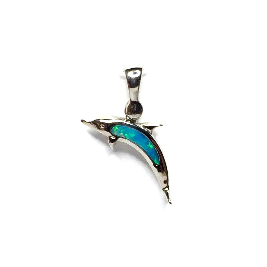 Opal Pendant Inlaid Realistic Dolphin Sea Life Design