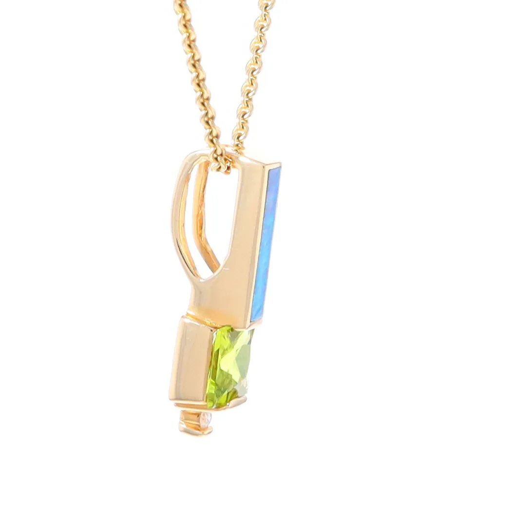 Opal Pendant Rectangle Inlaid with Peridot and .03ctw Round Diamond