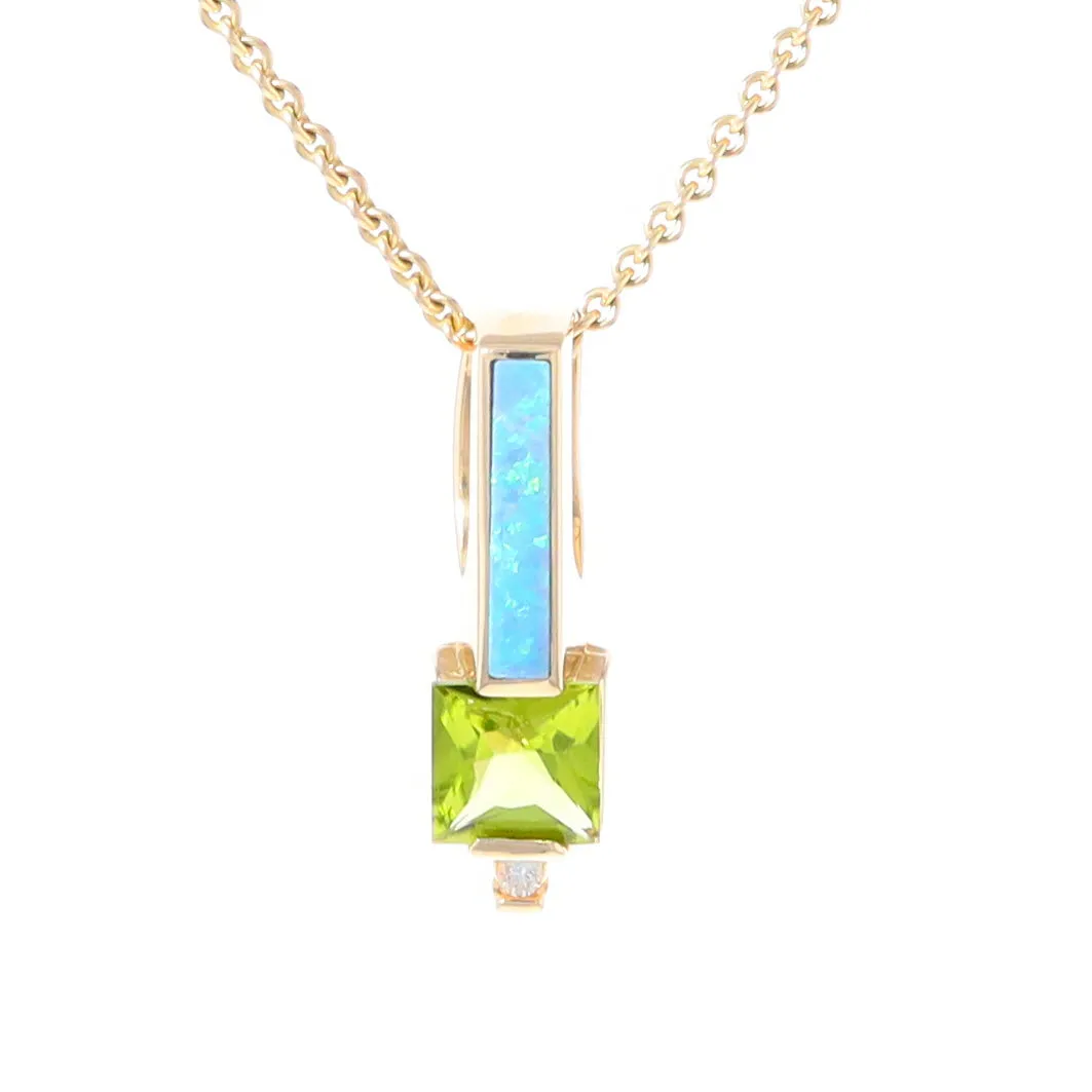 Opal Pendant Rectangle Inlaid with Peridot and .03ctw Round Diamond